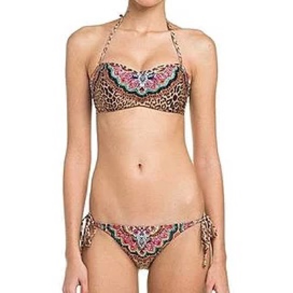 PILYQ Sequin Beaded Embroidered Leopard Cheetah Bandeau Bikini Tube Top - Picture 3 of 7